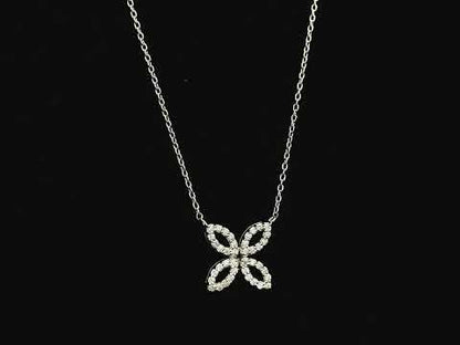 Diamond floral necklace in 18K white gold with four-petal marquise design – Emirates Diamonds