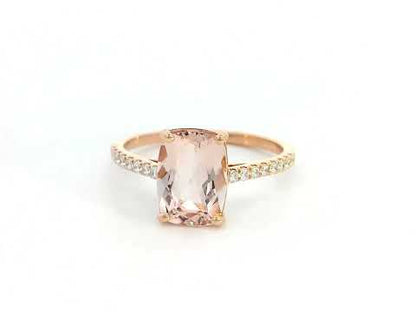 18K Rose Gold Morganite and Diamond Ring | 1.94ct Elongated Cushion Cut Morganite