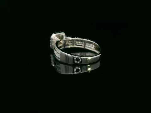 18K White Gold Diamond Cluster Engagement Ring with Triple-Row Band, 0.58 CTW