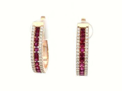 18k Rose Gold Ruby and Diamond Hoop Earrings – 0.86ct Rubies & 0.43ct Diamonds