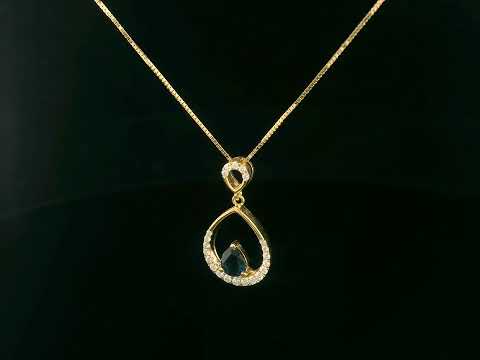 18K Yellow Gold Teardrop Pendant with Blue Sapphire & Diamond Accents 