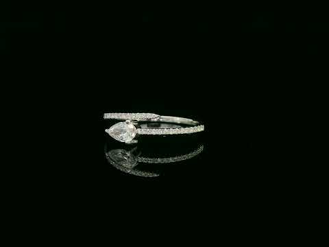 18K white gold diamond bypass ring with pear-cut diamond on one end and pavé diamond sweep, total diamond weight 0.43 carat – Emirates Diamonds
