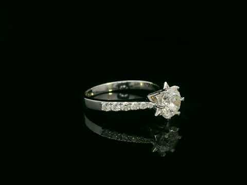 18K white gold 1.00ct diamond engagement ring with pavé shoulders and IGI certification – Emirates Diamonds