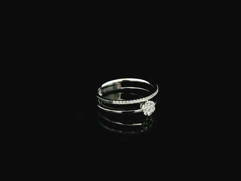 18K white gold dual band diamond ring with pavé band and round cluster center