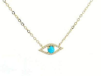 18K Gold Evil Eye Necklace with Turquoise & Diamond