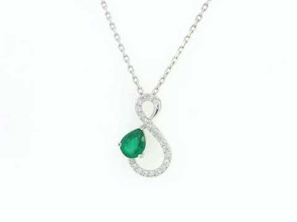 18k White Gold Emerald Pendant – 0.74ct Pear-Shaped Gemstone with Diamond Accents