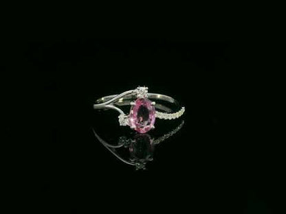 18K White Gold, Oval Shape Pink Sapphire and Diamond Ring – 0.75ct Sapphire