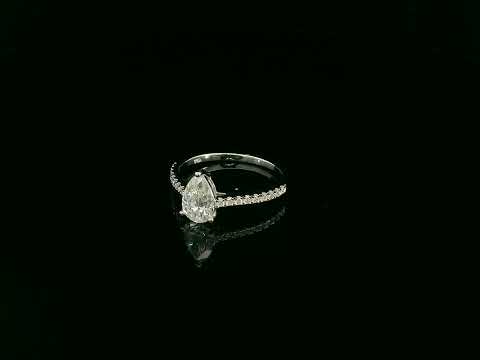1.01 carat GIA certified pear diamond engagement ring in 18K white gold with pavé band by Emirates Diamonds Dubai