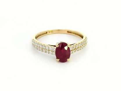 18K Gold Oval Ruby Ring with Diamond-Accented Band