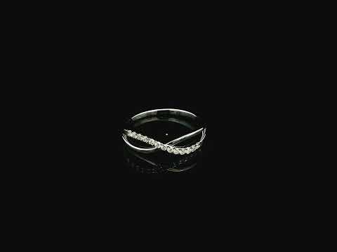 18K white gold diamond crossover ring featuring a crisscross design with 0.16 carat natural diamonds and polished white gold bands.