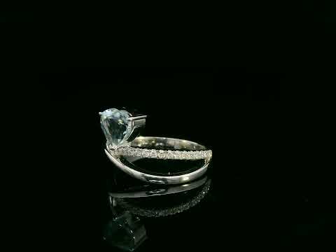Heart-Shaped Aquamarine and Diamond Bypass Ring in 18K Gold