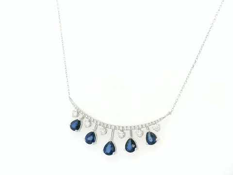18K white gold curved bar necklace with 1.78ct blue sapphires and 0.63ct diamonds – Emirates Diamonds