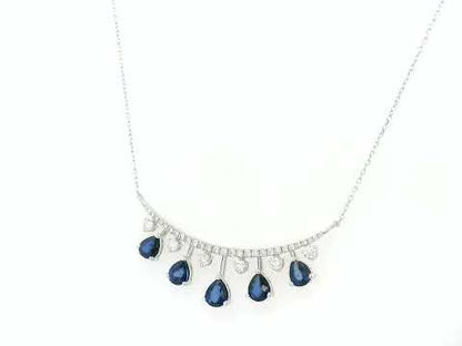 18K white gold curved bar necklace with 1.78ct blue sapphires and 0.63ct diamonds – Emirates Diamonds