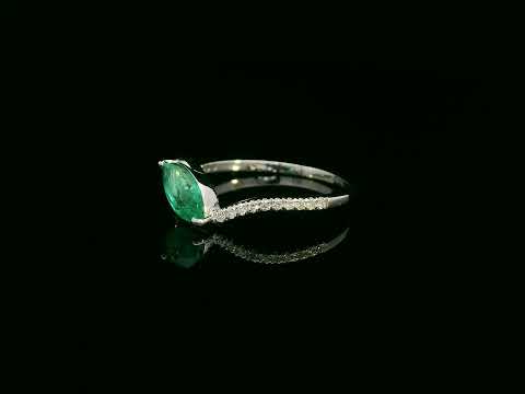 18K white gold emerald and diamond crossover ring with marquise-cut 0.65 carat emerald
