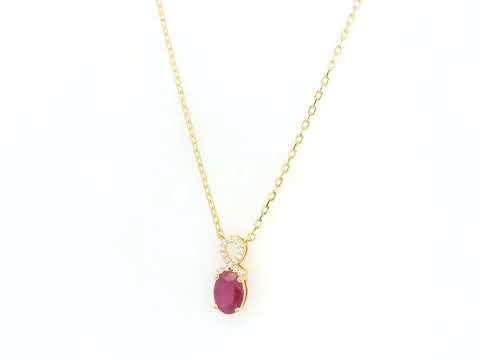 18K yellow gold ruby diamond pendant necklace 0.87 carat oval ruby with diamond loop – Emirates Diamonds