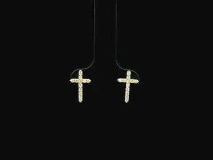 Diamond Cross Stud Earrings in 18K Yellow Gold