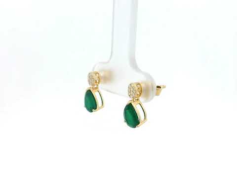 Pear emerald and diamond drop earrings in 18K yellow gold featuring 1.27 carat emeralds and 0.07 carat diamonds by Emirates Diamonds.