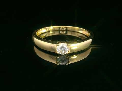 Tapered 18K yellow gold solitaire ring with a 0.30 carat round diamond in a sleek four-prong setting.