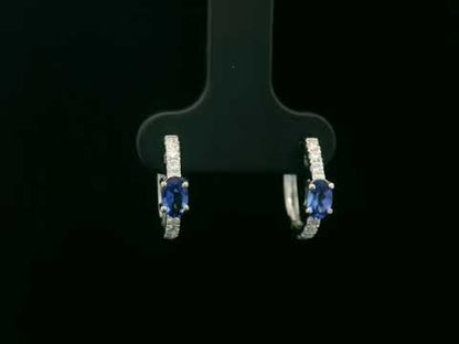 18K White Gold Hoop Earrings with Oval Tanzanite and Diamonds