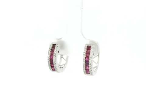 Ruby and diamond huggie earrings in 18K white gold Emirates Diamonds
