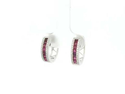 Ruby and diamond huggie earrings in 18K white gold Emirates Diamonds