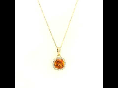 Citrine and diamond halo pendant in 18K yellow gold with cushion-cut citrine gemstone