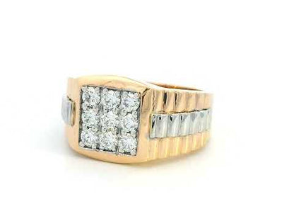 Men’s 18K gold diamond cluster ring with square diamond grid setting