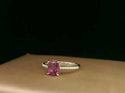 18k White Gold 1.54ct Cushion Cut Rhodolite & Diamond Ring