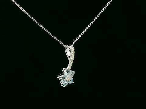 18K White Gold Floral Pendant with Aquamarines and Diamond Accents