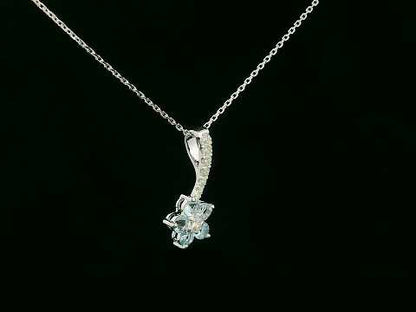 18K White Gold Floral Pendant with Aquamarines and Diamond Accents