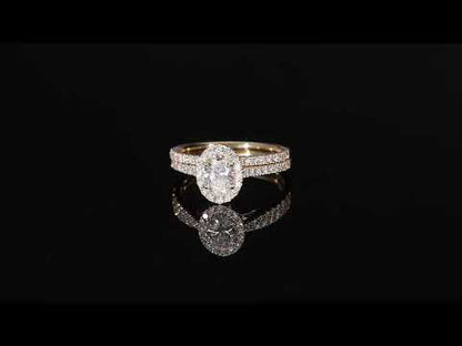 Oval Diamond Halo Bridal Set in 18K Yellow Gold | GIA Certified