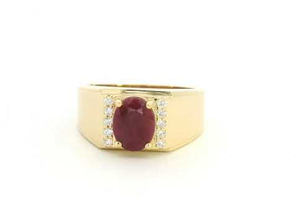 18K yellow gold men’s ruby ring with diamond accents – luxury statement jewelry by Emirates Diamonds