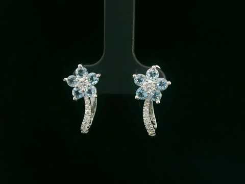 Aquamarine and diamond flower earrings in white gold