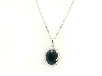 Blue Sapphire & Diamond Halo Pendant in 18K White Gold