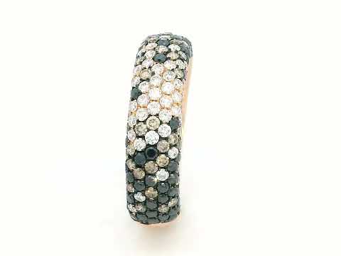 18K gold ring with black, champagne, and white diamonds in pave setting – 1.20 carats total.