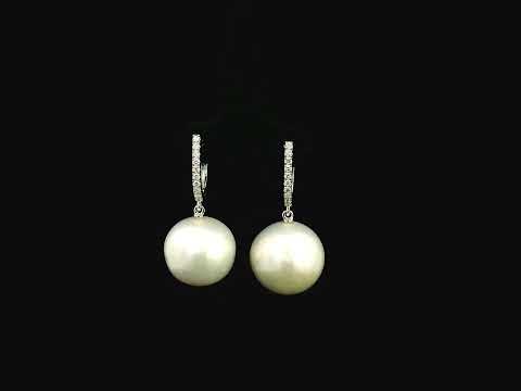 South Sea pearl and diamond drop earrings in 18K white gold with diamond hoop setting