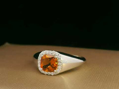 18K White Gold Cushion-Cut Citrine and Diamond Halo Ring