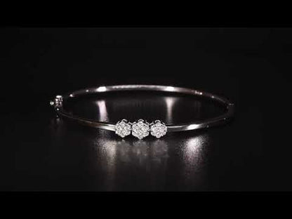 Diamond Floral Bangle Bracelet in 18K White Gold