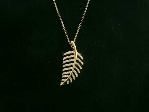 18K yellow gold leaf-shaped pendant with pavé-set diamonds, elegant nature-inspired jewelry