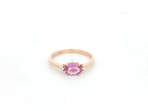 Oval pink sapphire ring with diamond accents in 18K rose gold by Emirates Diamonds