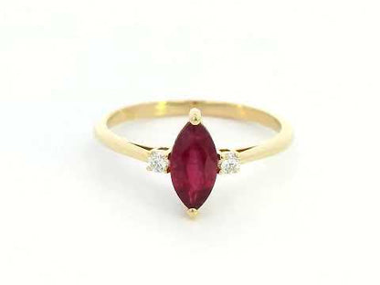 18K Yellow Gold Marquise Ruby Ring with Diamond Accents – 0.97ct Ruby