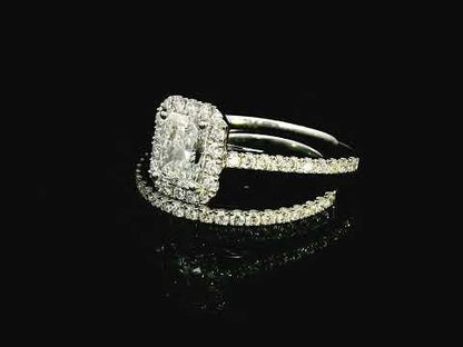 Elegant Radiant Cut Diamond Engagement Ring & Matching Wedding Band in 18K White Gold | 0.63ct Center Diamond