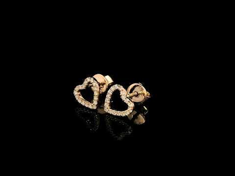 Open heart shaped natural diamond stud earrings in 18K rose gold, featuring round diamonds totalling 0.16 carat and butterfly push-back closures.