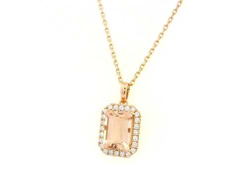 18K rose gold emerald-cut morganite and diamond halo pendant necklace – Emirates Diamonds
