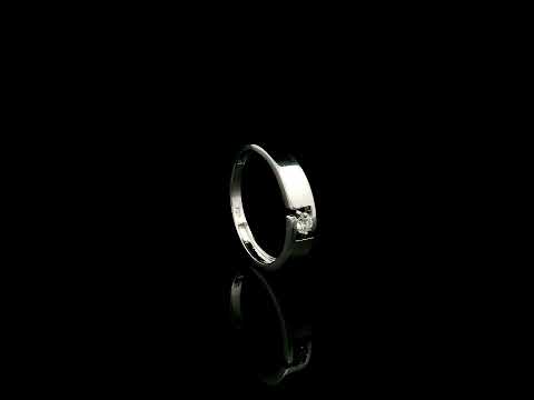 18K white gold floating diamond ring featuring a 0.08 carat natural round brilliant solitaire in a modern open band.