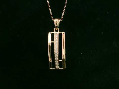 18K rose gold diamond bar pendant necklace, modern open geometric design, 0.17ct diamonds – Emirates Diamonds