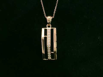 18K rose gold diamond bar pendant necklace, modern open geometric design, 0.17ct diamonds – Emirates Diamonds