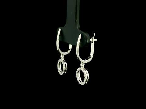 Diamond drop earrings in 18K white gold with polished hoops and circular diamond drops