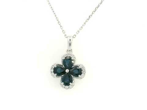 Blue sapphire and diamond flower pendant for women