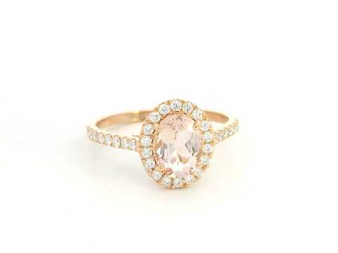 18K rose gold oval morganite ring with diamond halo and pavé band by Emirates Diamonds